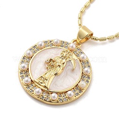 Collane con ciondolo in ottone micro pavé di zirconi cubici e tondo piatto Santa Muerte&nbsp;NJEW-S385-03B-G