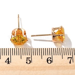 Плоские круглые серьги-гвоздики из латуни с микропаве из кубического циркония EJEW-D318-04G