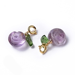 Natürliche Amethyst-Rosen-Federring-Verschluss-Charms&nbsp;HJEW-P014-03G