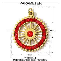 Плоские круглые подвески из нержавеющей стали со стразами&nbsp;STAS-OY001-01G