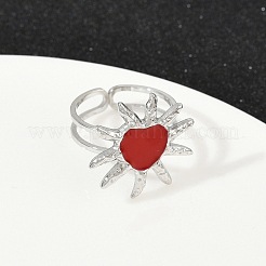 Herz Sonne 304 Edelstahl Emaille Fingerringe für Frauen&nbsp;RJEW-G355-08P-02