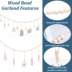 2шт 2 стиля настенный фотодисплей с гирляндой из деревянных бусин WOOD-GO0001-02