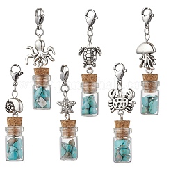 Стеклянная бутылка желаний с синтетическими бирюзовыми бусинами внутри подвесных украшений&nbsp;HJEW-JM03043