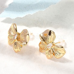 Серьги-гвоздики из латуни с микропаве и бантиком из циркония EJEW-B148-07B-G