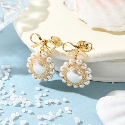 Orecchini pendenti in ottone con perle di conchiglia per donna&nbsp;EJEW-TA00574