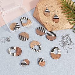 DIYダングルピアス作成キット  フラットラウンド＆ティアドロップレジン＆ウォールナットウッドペンダント12個  304ステンレススチール丸カンとピアスフック  ミックスカラー  6~37.5x0.7~28.5x3.5mm  穴：2mm  52個/箱&nbsp;RESI-OC0001-28