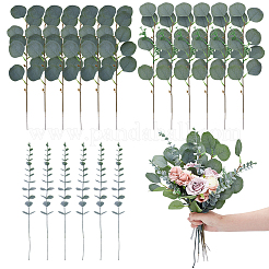 64 шт. 3 вида пластиковых искусственных листьев эвкалипта с железными проволочными стеблями&nbsp;AJEW-AR0005-13