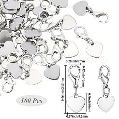 100 pz. ciondolo a forma di cuore in acciaio inossidabile 201&nbsp;HJEW-BM0001-14