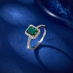 Прямоугольные кольца из стерлингового серебра со стеклянными вставками для женщин QC5698-2