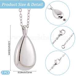 2 colgante de urna conmemorativa de acero inoxidable 201 con forma de lágrima para cenizas.&nbsp;NJEW-CN0001-21S