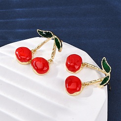 Вишневые латунные эмалевые серьги-гвоздики EJEW-U062-02A-G