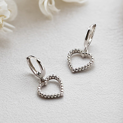 Boucles d'oreilles pendantes en forme de cœur creux argenté s925&nbsp;FJ4331-2