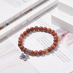 Bracciale elasticizzato in legno naturale con perline rotonde&nbsp;BJEW-JB08223