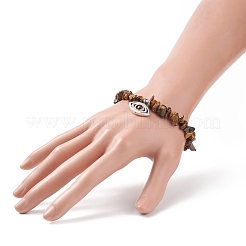 Braccialetto elasticizzato con perline di pietre preziose con occhio di cavallo in lega per le donne&nbsp;BJEW-JB08602