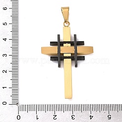 イースター 304 ステンレス ペンダント  エルサレム十字架のチャーム  裏面ブラシ仕上げ加工  PVD真空メッキ  ガンメタ色＆ゴールデン  48.5x30x3mm  穴：9x5mm&nbsp;STAS-E527-03BG