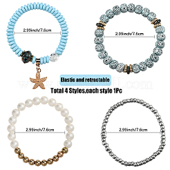 1 комплект браслетов из синтетического лунного камня и жемчуга&nbsp;BJEW-SP0001-10