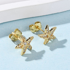 Латунные серьги из микро-паве прозрачного кубического циркония&nbsp;LS-EJEW-D328-03G-03