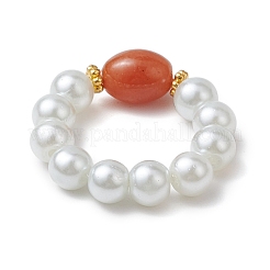 Овальные кольца с бусинами из синтетической бирюзы RJEW-JR00768