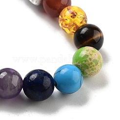 Braccialetti elasticizzati rotondi con perline di ossidiana naturale chakra&nbsp;BJEW-K251-05A