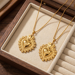 Collares colgantes de corazón sagrado de acero inoxidable 304 para mujer&nbsp;WGF32B1-01
