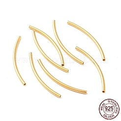 925純銀製のチューブビーズ  カーブチューブ  18KGP本金メッキ  30x1.5mm  穴：1mm  約38個/10g&nbsp;STER-D035-12G-02