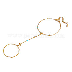Bracelet bague en acier inoxydable 304 avec motif floral et turquoise naturelle pour femme&nbsp;EH8478