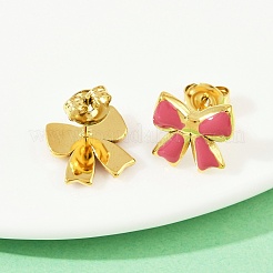Серьги-гвоздики с бантом из нержавеющей стали 304 с эмалью&nbsp;EJEW-K268-17G