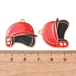 野球ボール合金エナメルペンダント  ゴールドカラー  野球ヘルメットのチャーム  24.5x25x2mm  穴：1.8mm&nbsp;AL-CBA2679-07B-G01