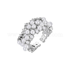 Bagues ouvertes réglables en laiton avec micro pavé de zircons cubiques et perles d'imitation&nbsp;FS-WG68EC9-01