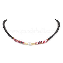 Ожерелья из ракушечного жемчуга и граненых круглых черных стеклянных бусин NJEW-JN05455