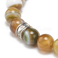 Braccialetto elasticizzato con perline rotonde in agata striata naturale&nbsp;BJEW-JB08607