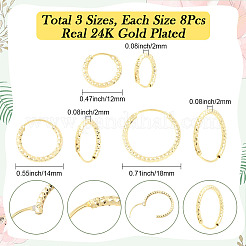 24 шт. 3 стиля латунных текстурированных серег-колец&nbsp;EJEW-SC0010-89G