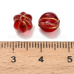ガラスビーズ  ゴールドライン入り  カボチャ  レッド  8x8mm  穴：1mm&nbsp;GLAA-C044-03G
