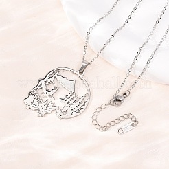 Halloween-Halskette mit hohlem Baumschädelanhänger aus Edelstahl 304 an einer Kabelkette für Damen und Herren&nbsp;NJEW-K308-10P