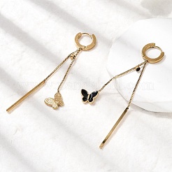 Серьги-кольца с кисточками и эмалью в виде бабочек из нержавеющей стали 304&nbsp;EJEW-G453-10G