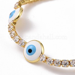 Emaille-Evil-Eye-Gliederarmband mit klaren Zirkonia-Tennisketten für Damen&nbsp;KK-E033-19G