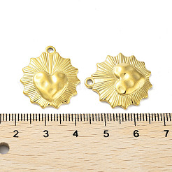 304ステンレスペンダント  ハートチャーム付きの花  ゴールドカラー  23x20x3mm  穴：1.8mm&nbsp;STAS-A168-05G