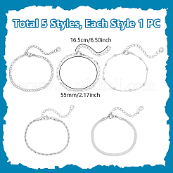 5шт 5 стиля браслетов-цепочек из нержавеющей стали BJEW-UN0001-79