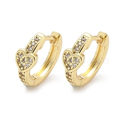 Серьги-кольца из латуни с микропаве и прозрачным кубическим цирконием в форме сердца EJEW-Z102-31G