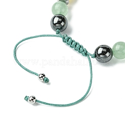 Pulsera de cuentas trenzadas de corazón de latón y jade topacio y aventurina verde natural&nbsp;BJEW-JB09703-02
