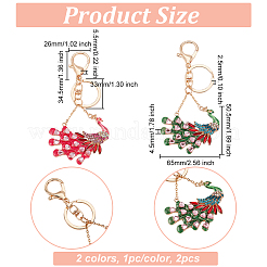2 шт. 2-цветные брелки из сплава со стразами в стиле павлиньей эмали KEYC-OC0001-37