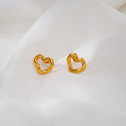 女性用304ステンレススチールスタッドピアス  ハート  18KGP本金メッキ  17x15mm&nbsp;CX2432