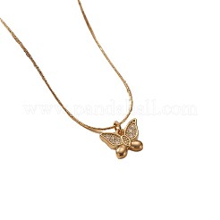 Collana con pendente a farfalla in acciaio inossidabile 304 con micro pavé di zirconi cubici trasparenti&nbsp;WG0B291-02