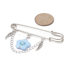 Spilla da balia in ottone con piuma e fiore di perle acriliche&nbsp;JEWB-BR00104