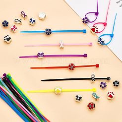 32個 8スタイルの啓発リボン＆蝶＆花＆爪プリント合金エナメルヨーロピアンビーズ  大穴ビーズ  プラスチックケーブルタイ100個付き。  ミックスカラー  10~11x6~10x7~11mm  穴：4~5mm  4個/スタイル&nbsp;DIY-CA0004-95