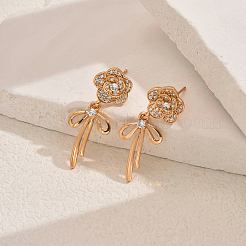 Элегантные серьги-гвоздики с бантом и цветком из прозрачных кубических цирконий из латуни OP0904