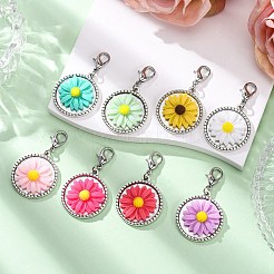Плоские круглые с цветочным узором подвесные украшения из смолы HJEW-JM03462