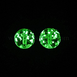 明るい手作りの金の砂のランプワークビーズ  暗闇で光る  ラウンド  ライムグリーン  14.5x13mm  穴：2mm&nbsp;FOIL-B001-07A