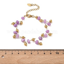 Braccialetti a rondella in acciaio inossidabile 304 con perline di ametista naturale&nbsp;BJEW-C151-04B