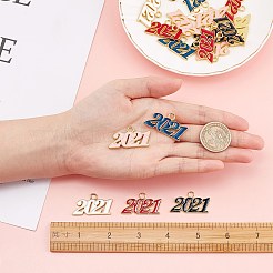 合金エナメルチャーム  新年2021  ゴールドカラー  ミックスカラー  19x36x2mm  穴：3.5mm  20個/箱&nbsp;PALLOY-SC0002-69G
